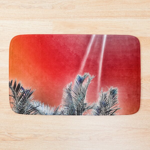 Item preview, Tropical Vibes Palm Fronds Silhouette and Grungy Red Watermelon Color Background designed and sold by Beachy.