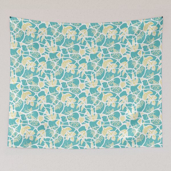 Item preview, Kintsugi Florals - Goldenrod on Aqua designed and sold by bmfabricdesigns.