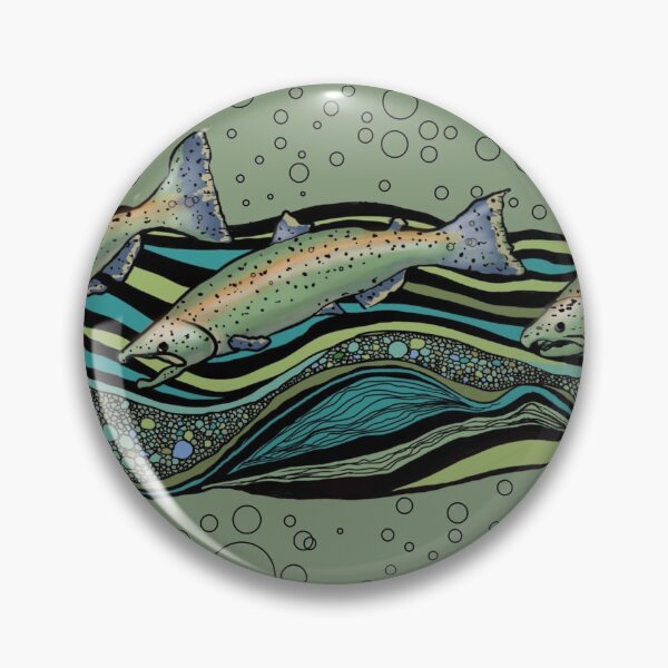 Item preview, Salmon Running on Moss Green designed and sold by Salzanos.