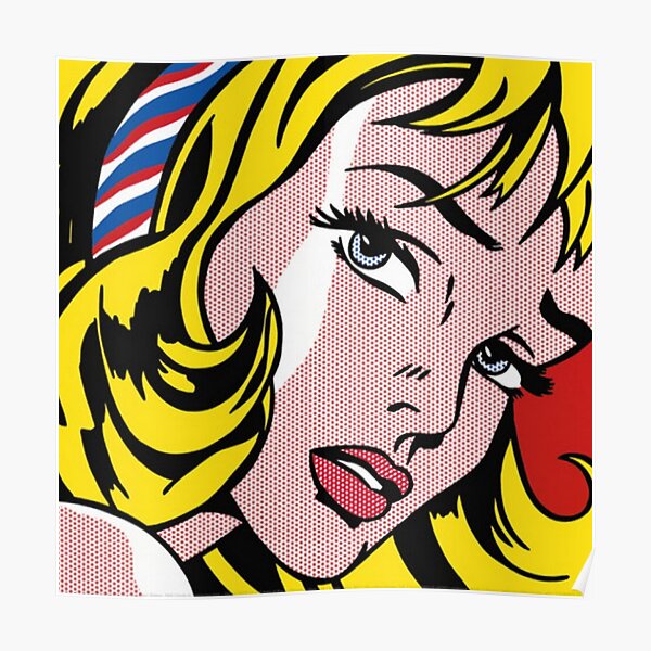 Roy Lichtenstein, Girl with Ribbon Hair" gemalt auf Leinwand, handgemalt auf Leinwand Poster