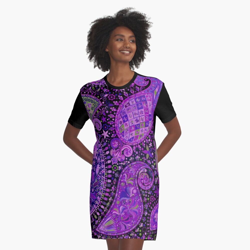 Boho Paisley Madness Var. 3 Graphic T-Shirt Dress