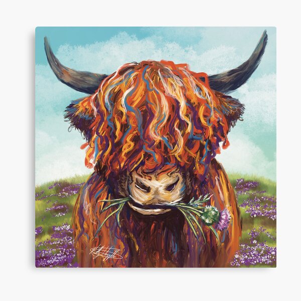 Scottish Highland Cow, Celtic heart and thistle, Fabric