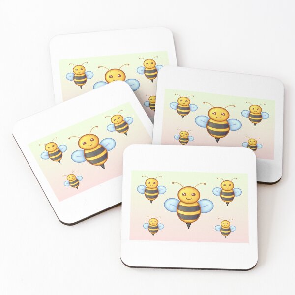Item preview, Kawaii Bumble Bees With Precious Faces On Yellow Gradient Background designed and sold by CreativeCranium.