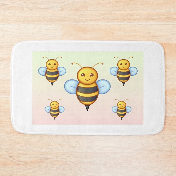 Item preview, Kawaii Bumble Bees With Precious Faces On Yellow Gradient Background designed and sold by CreativeCranium.