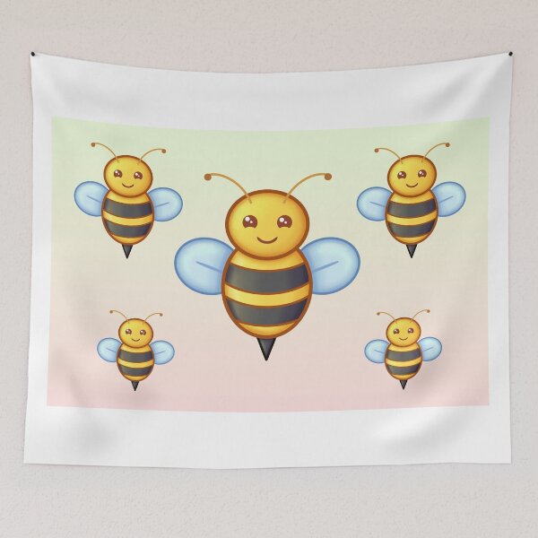 Item preview, Kawaii Bumble Bees With Precious Faces On Yellow Gradient Background designed and sold by CreativeCranium.