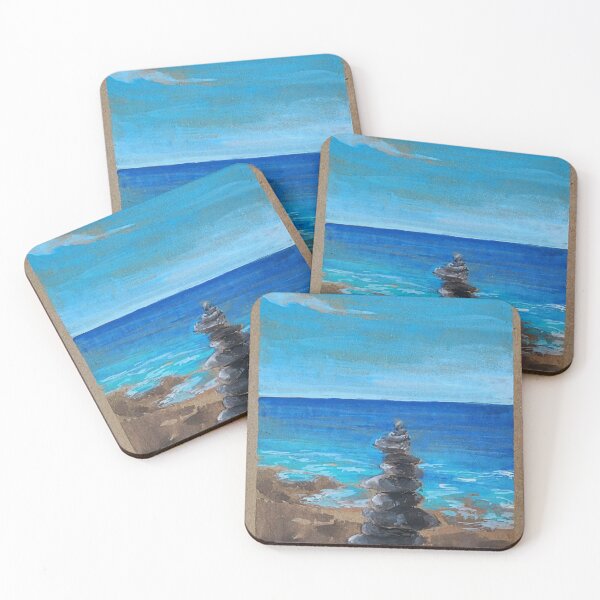 Item preview, Tropical Beach painting, rock cairn designed and sold by Anna Effenberger Art.