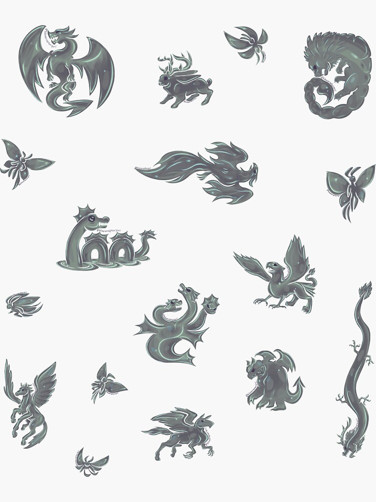 Thumbnail 3 of 3, Sticker, Metal Fantasy Creatures Set Silver (Bright Background) designed and sold by BlazeraptorGirl.
