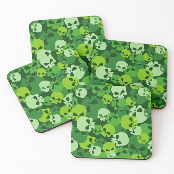 Item preview, Cute Skull Pillow Black White Green Camouflage Pillow Light Dark Green Skulls Pattern  designed and sold by Stephen Scharf.