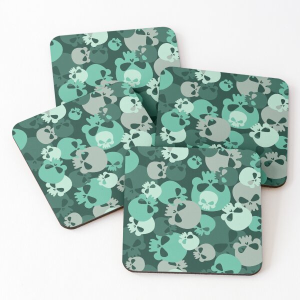 Item preview, Cute Skull Pillow Blue Green Teal Camouflage Pillow Light Dark Green Skulls Pattern  designed and sold by Stephen Scharf.