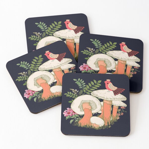 Item preview, Bird Standing On a Mushroom and Pink Flowers designed and sold by adoredigitals.