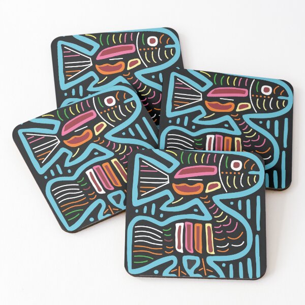 Item preview, illustration of a mola with fish design in blue designed and sold by Melquidedec.