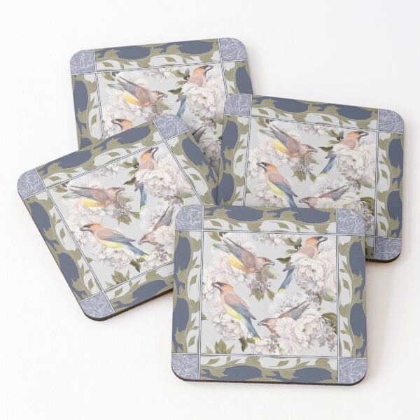 Item preview, Cedar Waxwings and Peonies designed and sold by The Willow Of  Rain City.