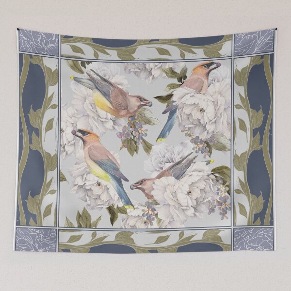 Item preview, Cedar Waxwings and Peonies designed and sold by The Willow Of  Rain City.