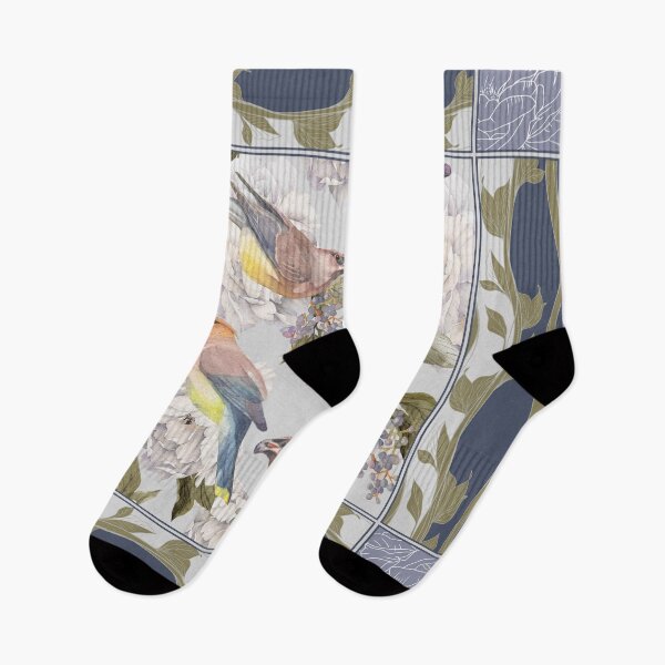 Item preview, Cedar Waxwings and Peonies designed and sold by The Willow Of  Rain City.