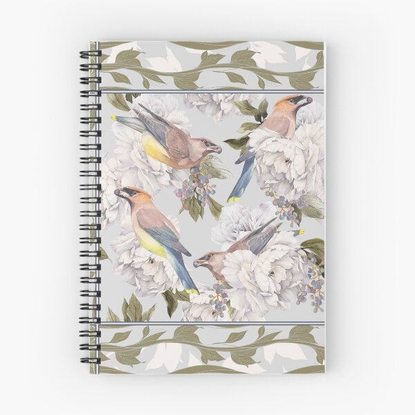 Item preview, Cedar Waxwings and Peonies in Green designed and sold by The Willow Of  Rain City.