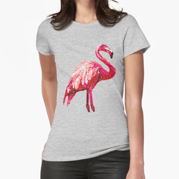 Sequin Printed Tropical Flamingo Bird Fitted T-Shirt