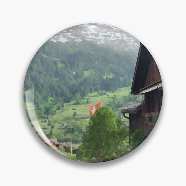 Item preview, Swiss Cabins with Mountain Backdrop - Watercolour style designed and sold by WWWC2288.