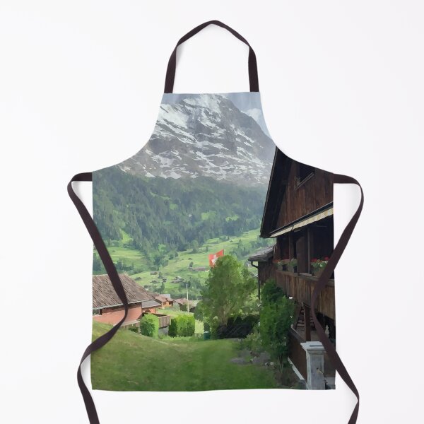 Item preview, Swiss Cabins with Mountain Backdrop - Watercolour style designed and sold by WWWC2288.
