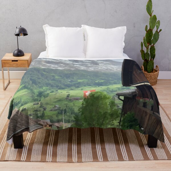 Item preview, Swiss Cabins with Mountain Backdrop - Watercolour style designed and sold by WWWC2288.