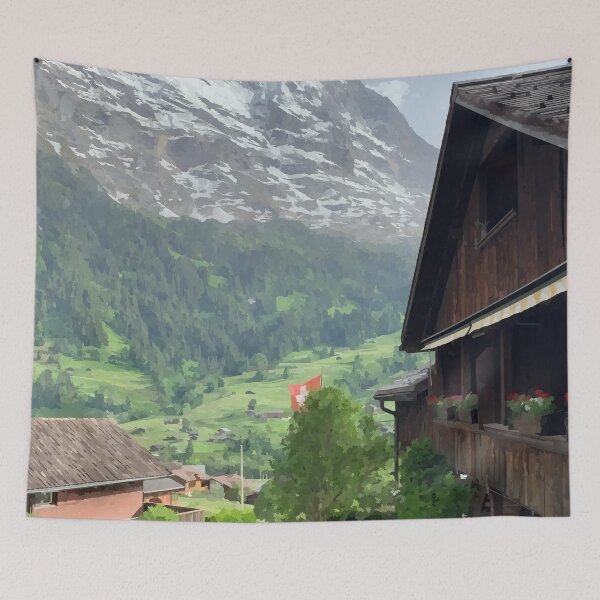 Artikelvorschau, Schweizer Hütten mit Bergkulisse - Aquarell-Stil entworfen und verkauft von WWWC2288.