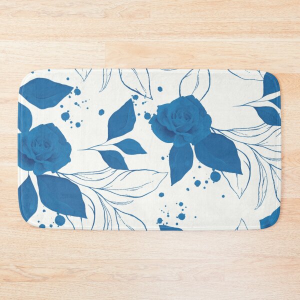 Item preview, Vintage Blue Rose and Leaves Pattern on White designed and sold by GraphicsClub.