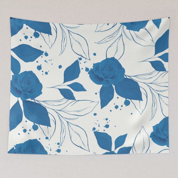 Item preview, Vintage Blue Rose and Leaves Pattern on White designed and sold by GraphicsClub.