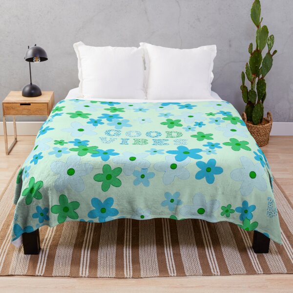 Item preview, GOOD VIBES Flower Field Daisies Blue Green designed and sold by everything4eva.
