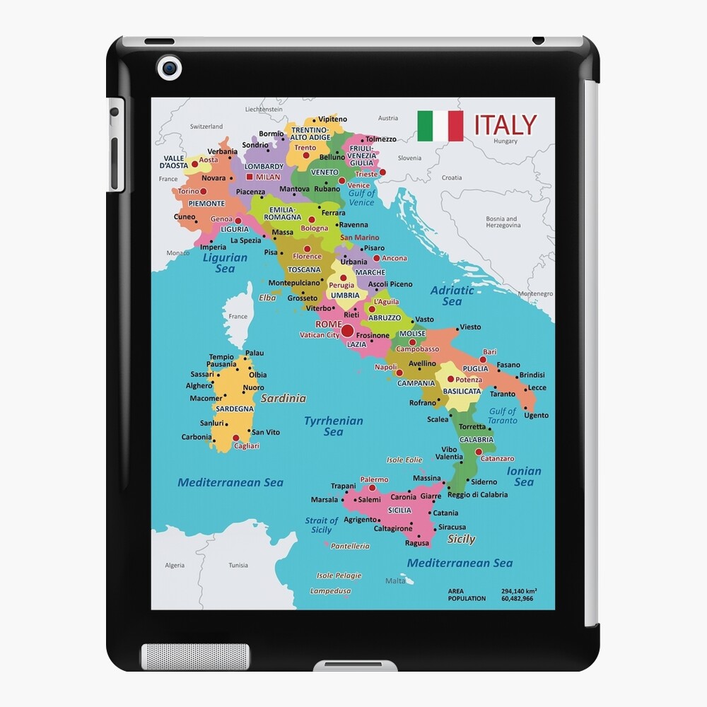 Italy Map With Regions And Main Cities IPad Case Skin For Sale By   Mwo,x1000,ipad 2 Snap Pad,1000x1000,f8f8f8 