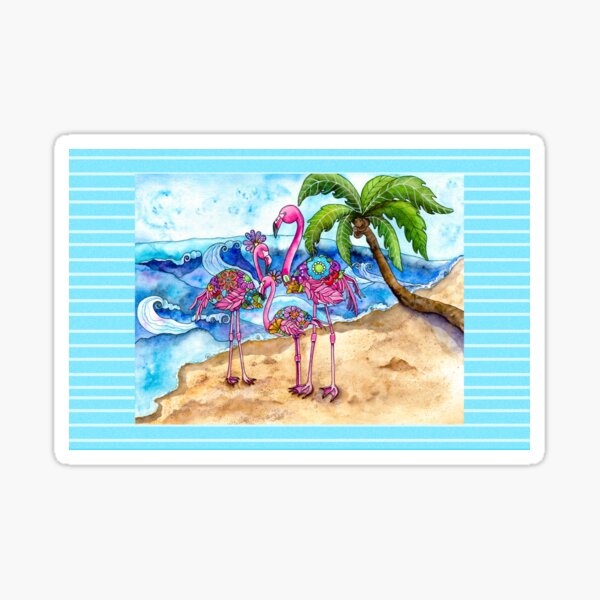 The Flamingo Family's Day at the Beach Sticker
