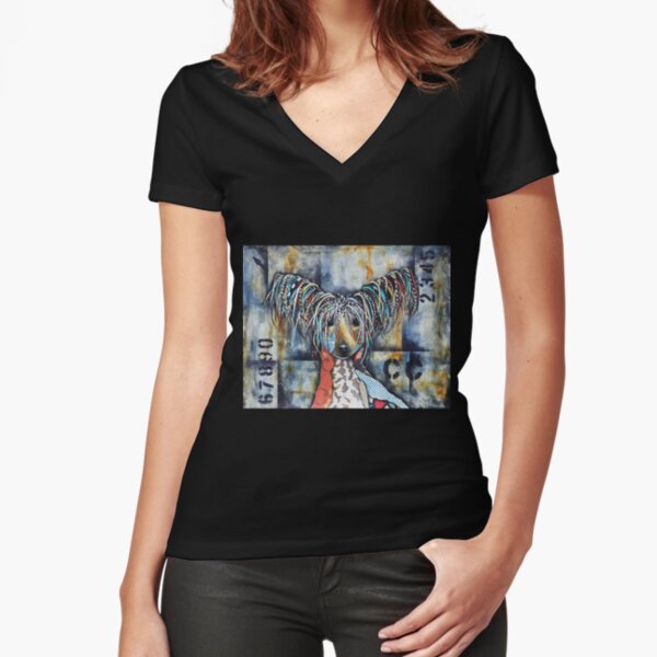Chinese Crested Dog Fitted V-Neck T-Shirt