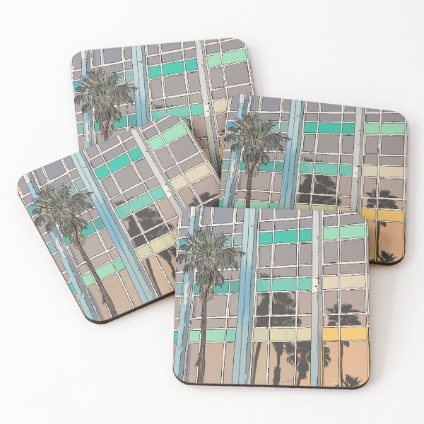 Item preview, Sunset and Palm trees reflecting in hotel windows in Tel Aviv designed and sold by NaliniLe.