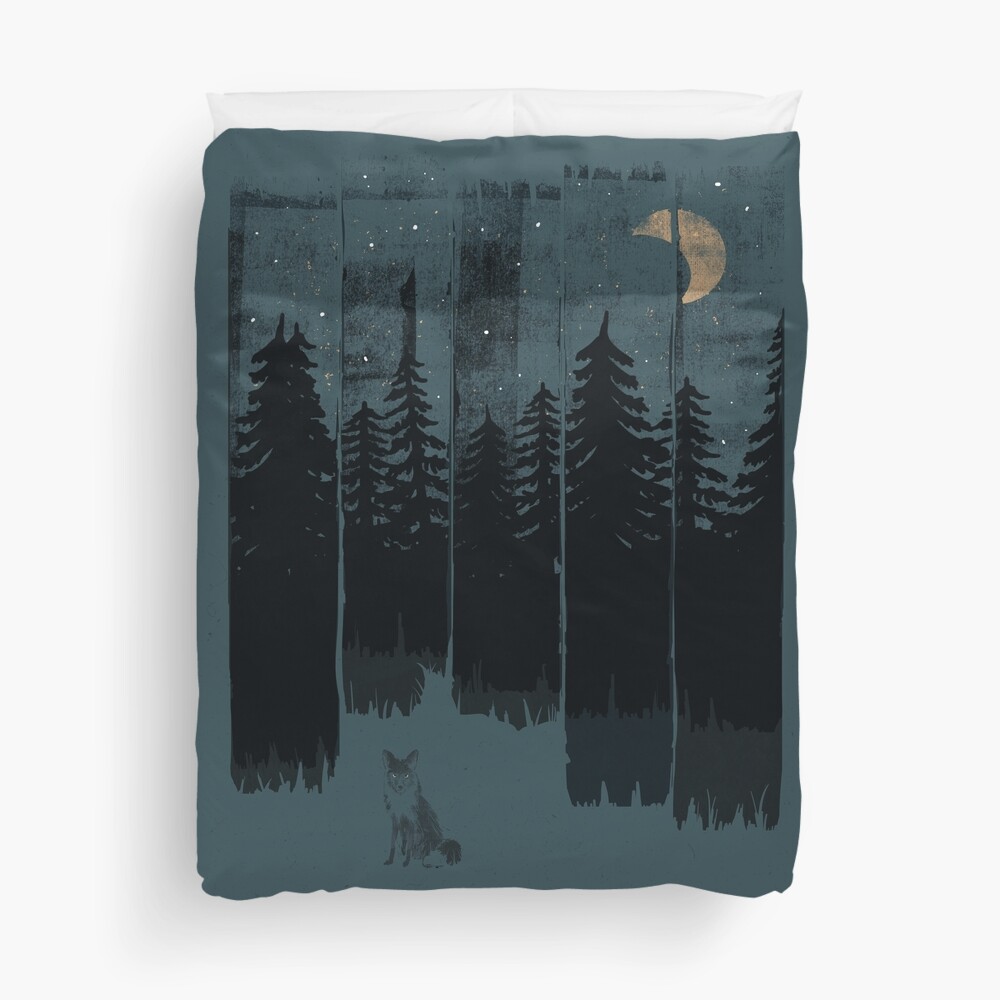 A Fox in the Wild Night Duvet Cover