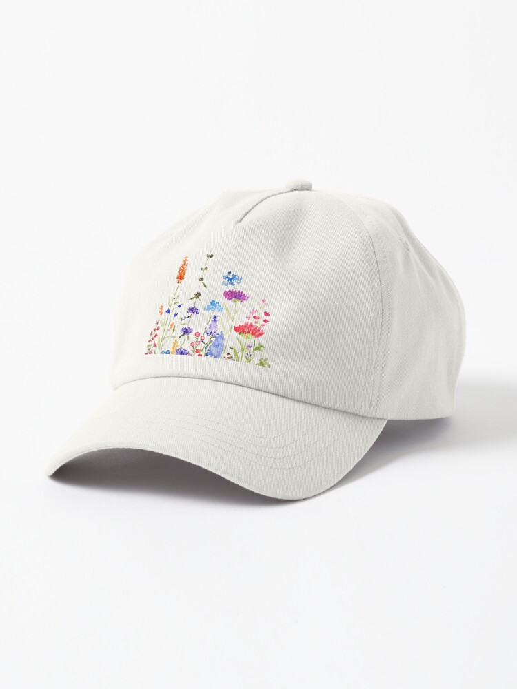 Thumbnail 1 of 7, Cap, hand painted colorful wild flowers watercolor painting designed and sold by ColorandColor.