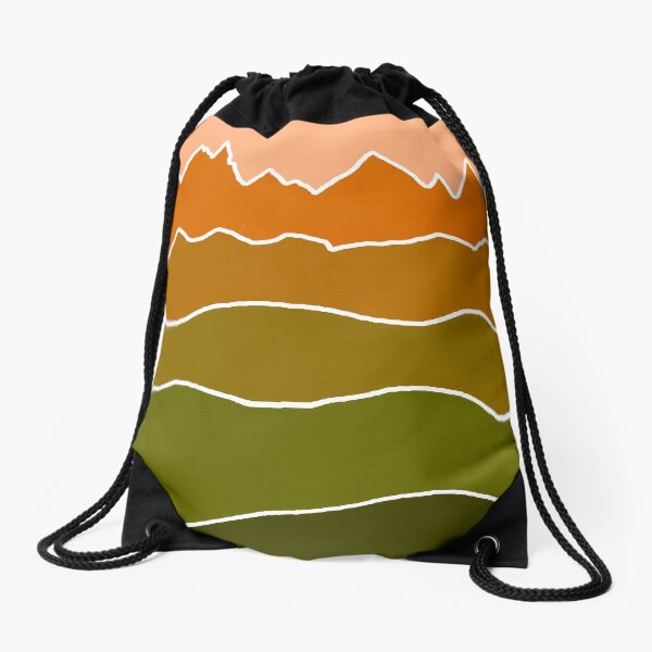 Landscape Staggered Green Orange Drawstring Bag