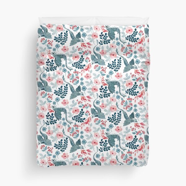Dragons pastel floral Duvet Cover
