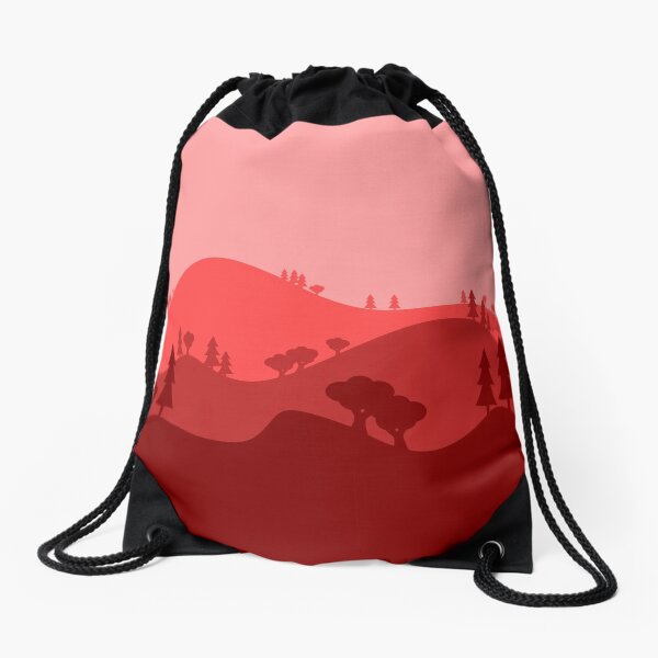 Landscape Blended Red Drawstring Bag