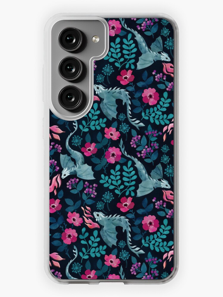 Thumbnail 1 of 4, Samsung Galaxy Phone Case, Dragons floral in dark jewel tones designed and sold by adenaJ.