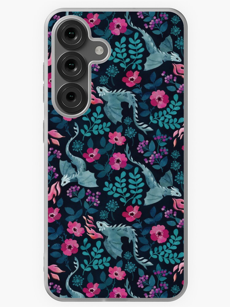 Thumbnail 1 of 4, Samsung Galaxy Phone Case, Dragons floral in dark jewel tones designed and sold by adenaJ.