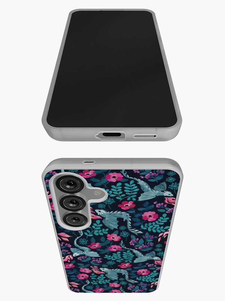 Thumbnail 3 of 4, Samsung Galaxy Phone Case, Dragons floral in dark jewel tones designed and sold by adenaJ.