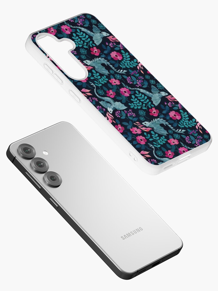 Thumbnail 2 of 4, Samsung Galaxy Phone Case, Dragons floral in dark jewel tones designed and sold by adenaJ.