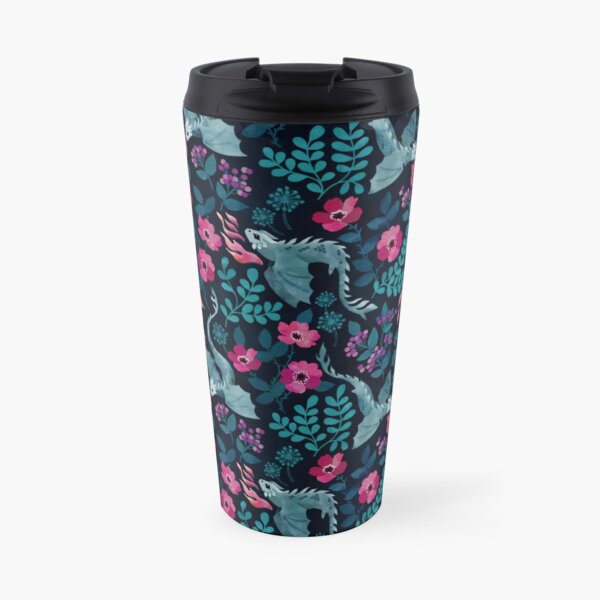Dragons floral in dark jewel tones Travel Coffee Mug