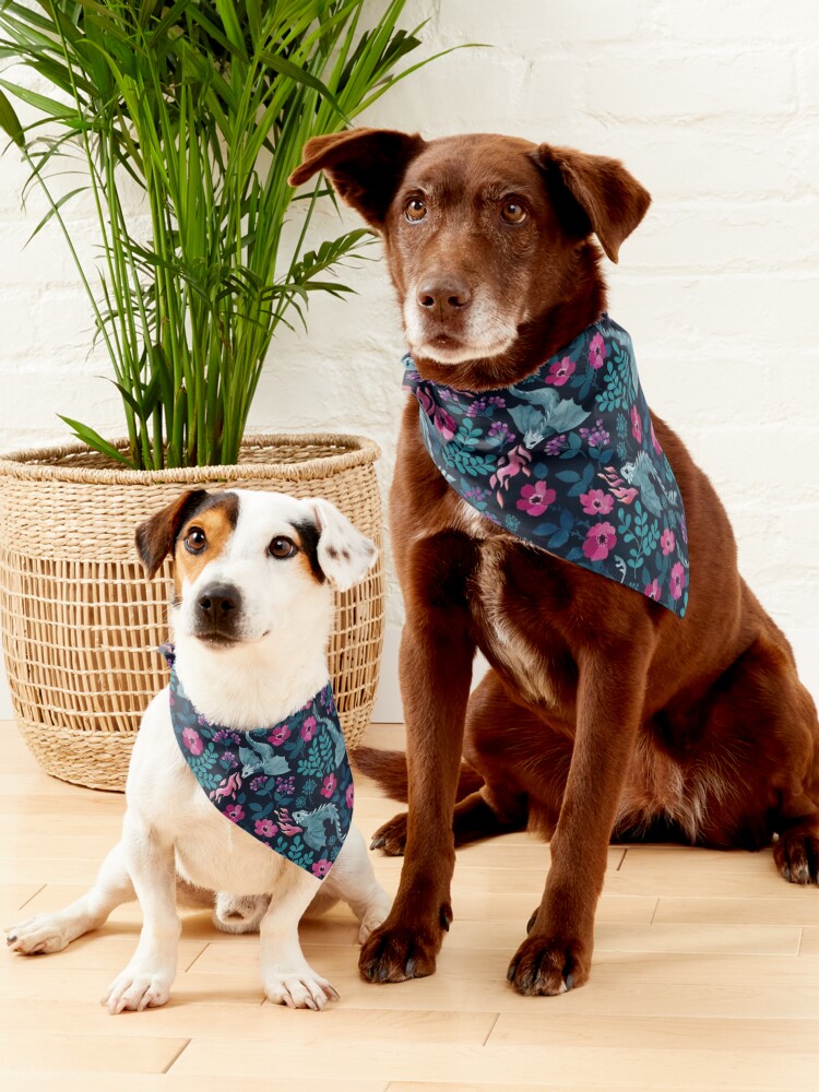 Alternate view of Dragons floral in dark jewel tones Pet Bandana