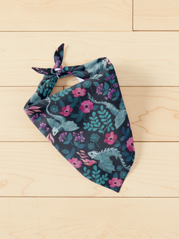 Alternate view of Dragons floral in dark jewel tones Pet Bandana