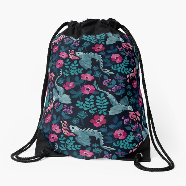 Item preview, Dragons floral in dark jewel tones designed and sold by adenaJ.