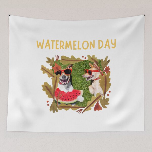 Item preview, National Watermelon Day/Watermelon Day Cute, Funny & Happy Dogs Eating Watermelon Outdoors  designed and sold by haRexia.