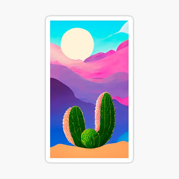 Colorful multicolored bright picture. Painted bright multicolored cacti. Sticker