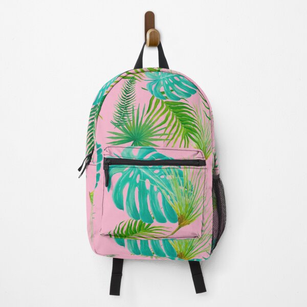 Item preview, Green Tropical Leaves on pink background designed and sold by MatsonArtDesign.