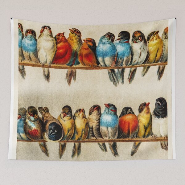 Item preview, Vintage Perch Of Birds, Watercolor Hector Giacomelli A Perch Of Birds, Hector Giacomelli A Perch Of Birds Antique Illustration, Watercolor Wooden Perch of Birds designed and sold by Trendymotion.