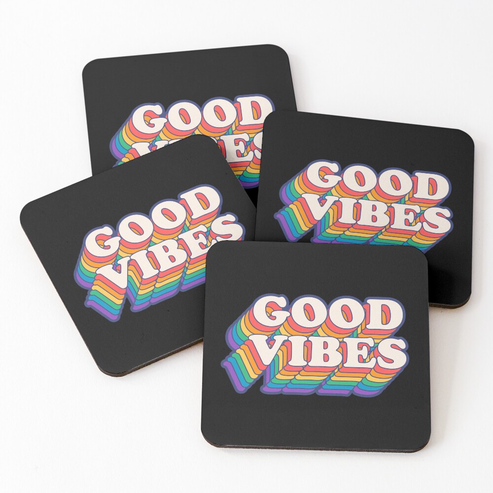 Good Vibes Rainbow Colors Coasters (Set of 4)