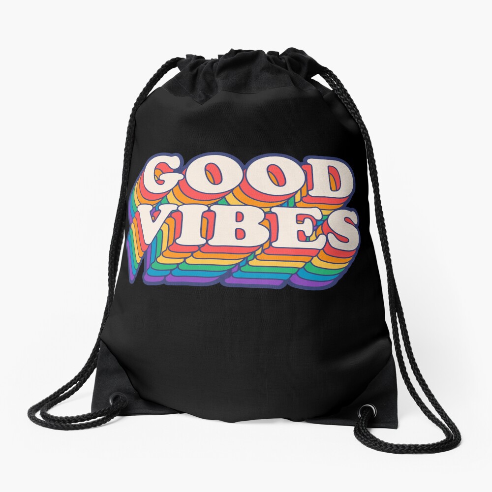 Good Vibes Rainbow Colors Drawstring Bag